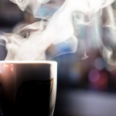 Steaming mug of coffee